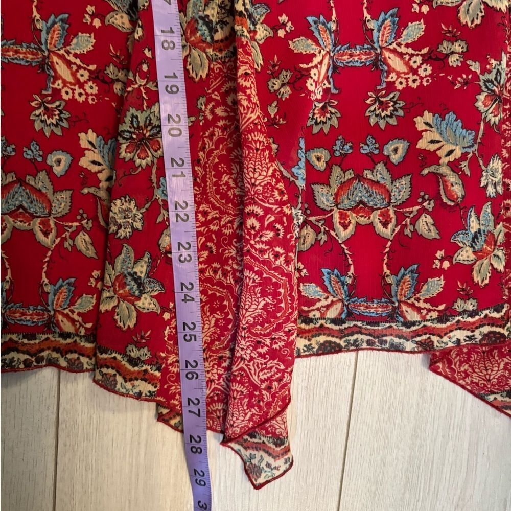 90s vintage red paisley midi skirt asymmetrical hem - Picture 9 of 9
